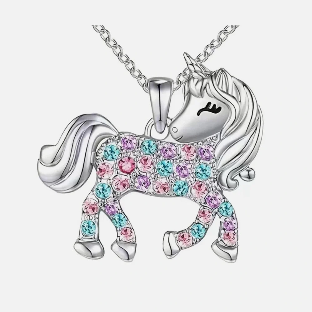 Silver Rhinestone Unicorn Pendant Necklace - Picture 1 of 3